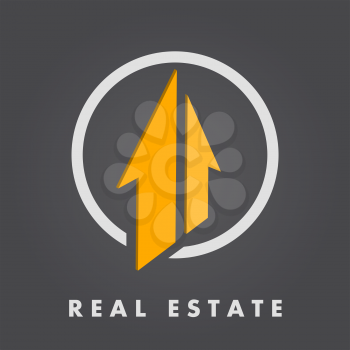 Real estate logo template, 3d vector on dark gradient background, eps 8