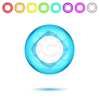 Shiny neon mosaic disc on white background with color variations, o letter concept, 3d vector, eps 10