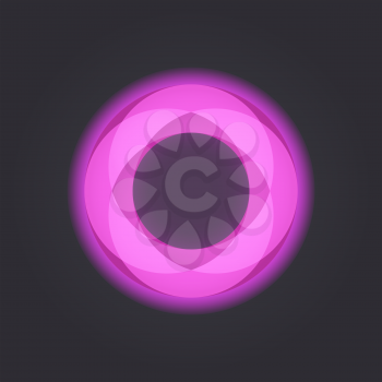 Neon mosaic circle on dark gradient background, glowing o letter, 3d vector, eps 10