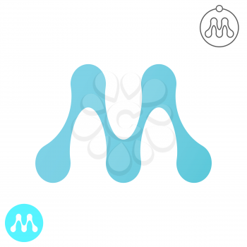 M letter - molecule logo conception, drops shape, 2d flat vector on white background, eps 8