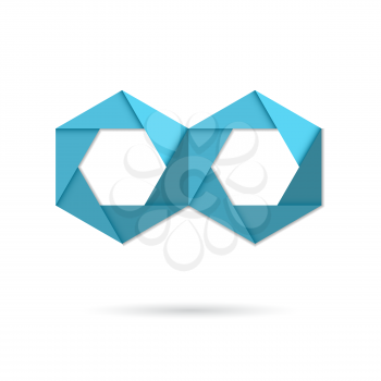 Hexagon infinity logo sign, 2d origami style vector icon, eps 10