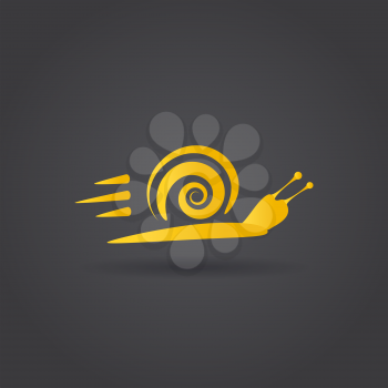 Fast snail icon, speedy animal logo concept, 2d vector on dark background, eps 10