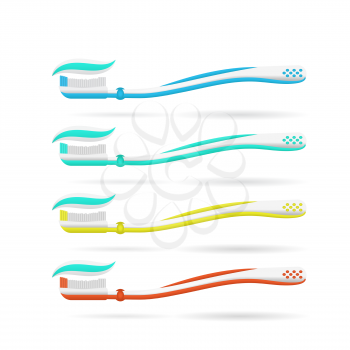 Realistic toothbrushes with toothpaste on white background, color variations, vector, eps 10