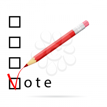 Checkboxes for voting with a red pencil, vote concept, 3d vector image, eps 10