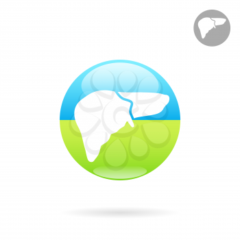 Liver organ icon, 2d vector logo on colored round plate, eps 10