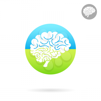 Medical icon of brain on colored round plate, side view, 2d vector icon, medical logo illustration, eps 10
