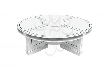White wooden round table, half-turn isolated on white
