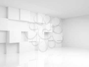 Abstract empty 3d interior with white cubes on the wall