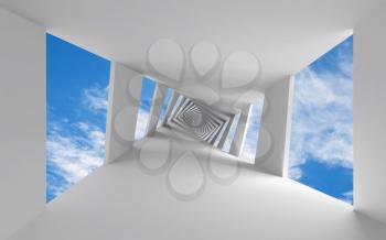 Abstract 3d background with twisted corridor and sky