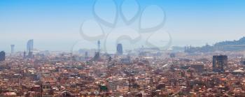 Wide panoramic cityscape of Barcelona city, Spain