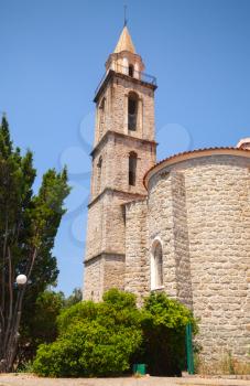 Catholic church exterior, bell tower. Sartene, South Corsica, France