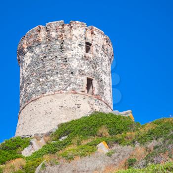 Parata. Genoese tower on Sanguinaires peninsula near Ajaccio, Corsica, France