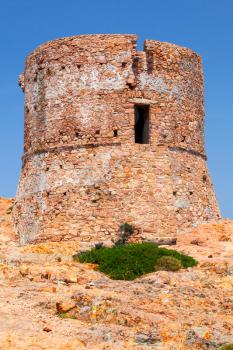 Ancient Genoese tower on Capo Rosso cliff, Corsica, France