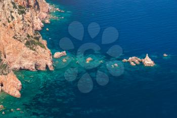 Coastal landscape of Corsica island. Gulf of Porto, view from Capo Rosso, Piana region