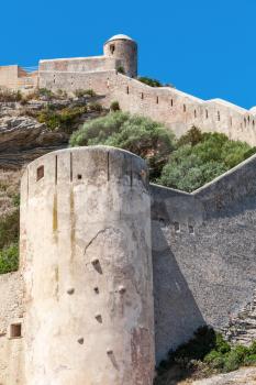 The citadel at Bonifacio. Corsica island, France, vertical photo