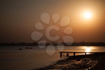 Sunset on Timsah lake, part of Suez Canal, Ismailia, Egypt