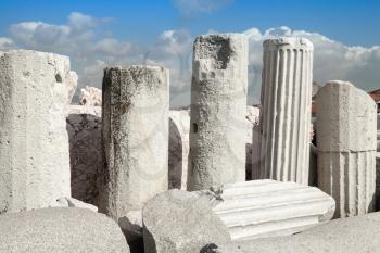 Ancient columns in a row. Smyrna. Izmir, Turkey