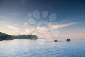 Small islands in Petrovac bay, Adriatic Sea, Montenegro