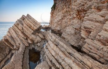 Coastal rocks on Adriatic Sea coast. Montenegro