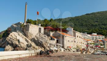 Coastal Venetian fortress Castello in Petrovac town, Montenegro