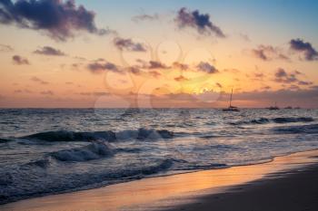 Colorful sunrise landscape. Atlantic ocean coast, Dominican republic, Punta Cana