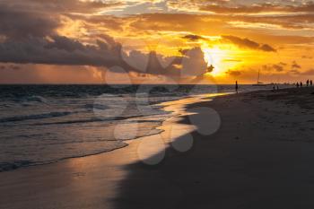 Beautiful sunrise landscape on Atlantic ocean coast. Dominican republic
