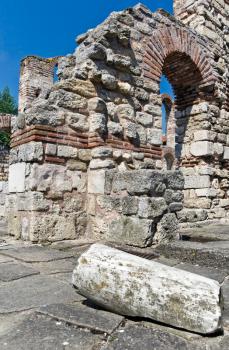 Old stone church walls in ancient town Nessebur, Bulgaria