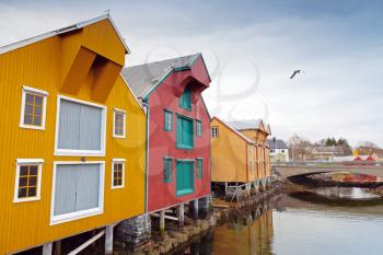 Colorful wooden houses in fishing village. Rorvik, Norway