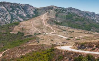 Natural summer landscape with Mountain roads. South part of Corsica island, France