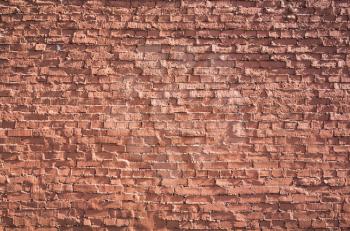Old red brick wall, frontal flat background photo texture