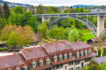 Bern old town, Coastal landscape with bridge. Switzerland. Aare river