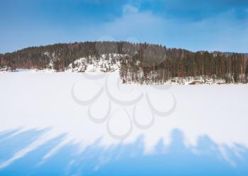 Coasts of Saimaa lake in winter. Winter landscape of Finland
