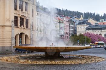 Geyser of mineral water in Karlovy Vary, Czech republic