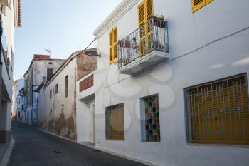 Street view with living houses. Calafell, Spanish resort town