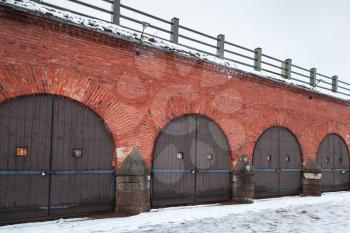 Closed gates in a row. Central bastion of Hamina Fortress is located in Finland