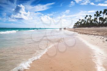 Bavaro beach coastal landscape. Atlantic ocean coast, Dominican republic. Punta Cana district