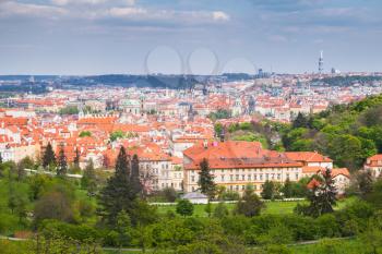 Panoramic view of old Prague in sunny summer day