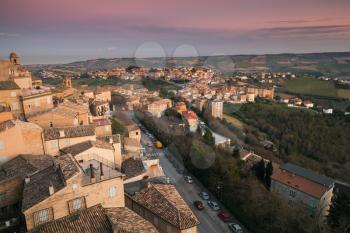 Cityscape of Fermo, old Italian town at sunrise