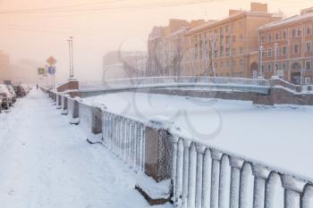 Griboyedov Canal view at winter day. Cityscape of Saint-Petersburg, Russia