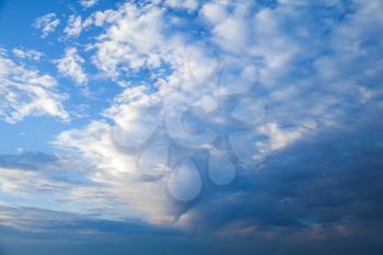 Dark clouds in blue stormy sky, natural background photo texture