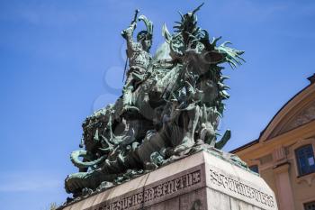 Saint George and the Dragon. Bronze statue in Stockholm, Sweden. It was inaugurated on 10 October 1912, the date of the Battle of Brunkeberg