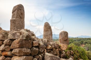 Prehistoric stone statues in Filitosa, megalithic site in southern Corsica, France