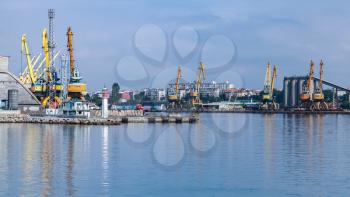 Burgas port landscape in summer day. Panoramic photo