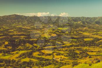 Vintage toned mountain landscape of Dominican Republic, Montana Redonda, Hispaniola, Caribbean island group