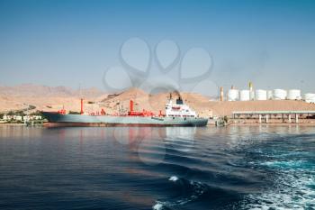 LPG tanker loading in port of Aqaba, Red Sea, Jordan