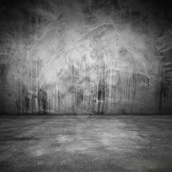 Abstract grungy square interior background with concrete floor and wall