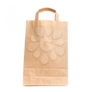 Modern shopping paper bag isolated on white. Front view