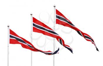 Three Norwegian pennant flags isolated on white