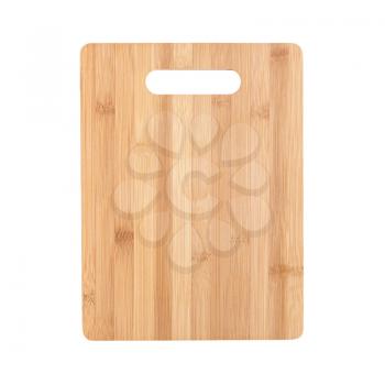 New cutting board made of bamboo planks isolated on white background