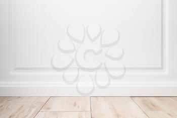 Abstract empty interior background, white wall and wooden floor